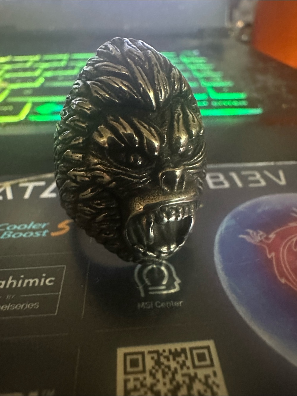 Silver-tone Gorilla Ape ring